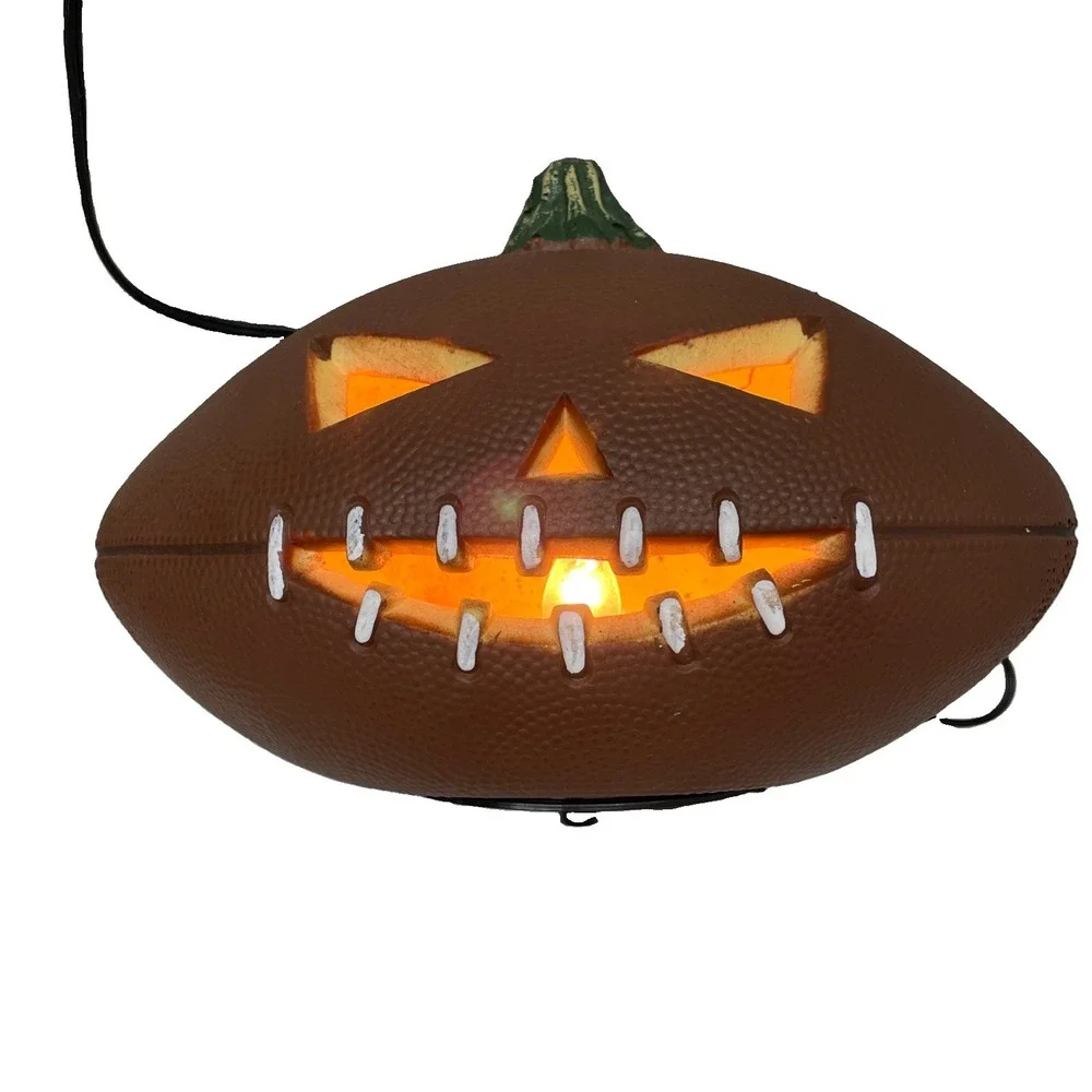 Gemmy Halloween Football Shaped Pumpkin Jack-O-Lantern Foam Blow Mold Light Lamp